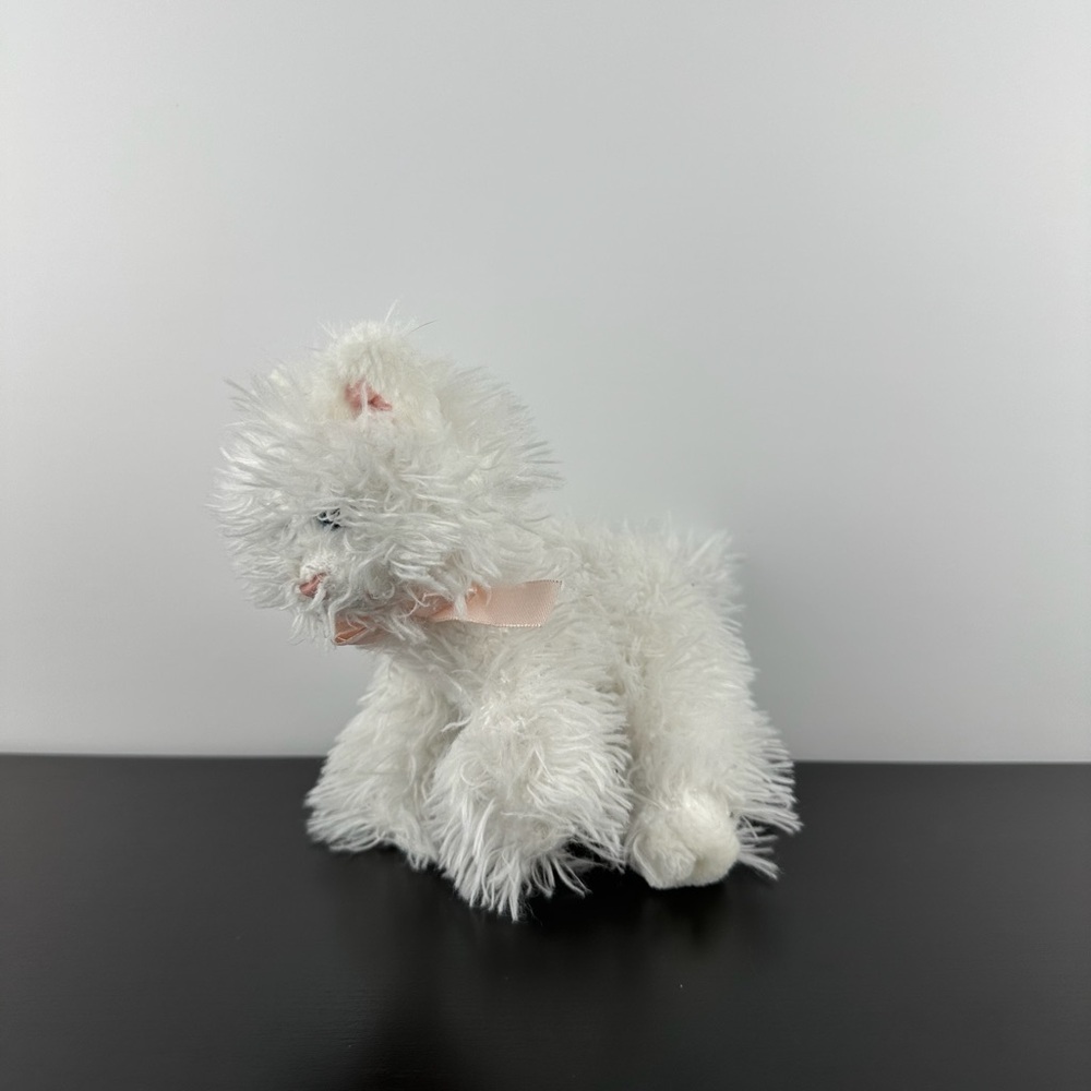 Russ Berrie Rare Fuffi White Kitty Tabby Cat 6” Pink Bow Blue Eyes Plush